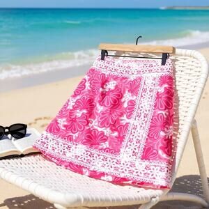 Lilly Pulitzer Doily Lace Trim Pencil Skirt Pink White Floral Stretch Womens 2